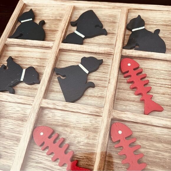 Tic Tac Toe Board Game Cats & Fish Bones 9”sq - Picture 2 of 4